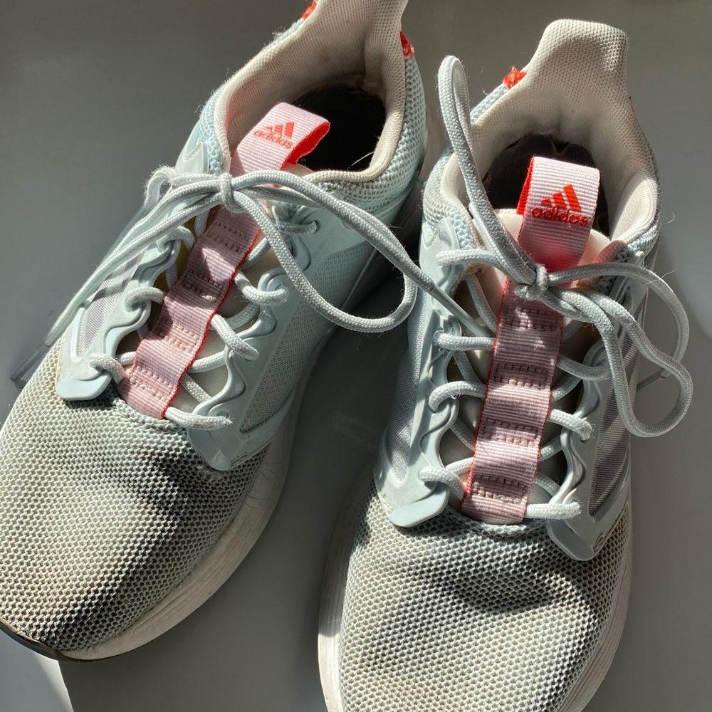 Adidas blue and orange athletic shoes